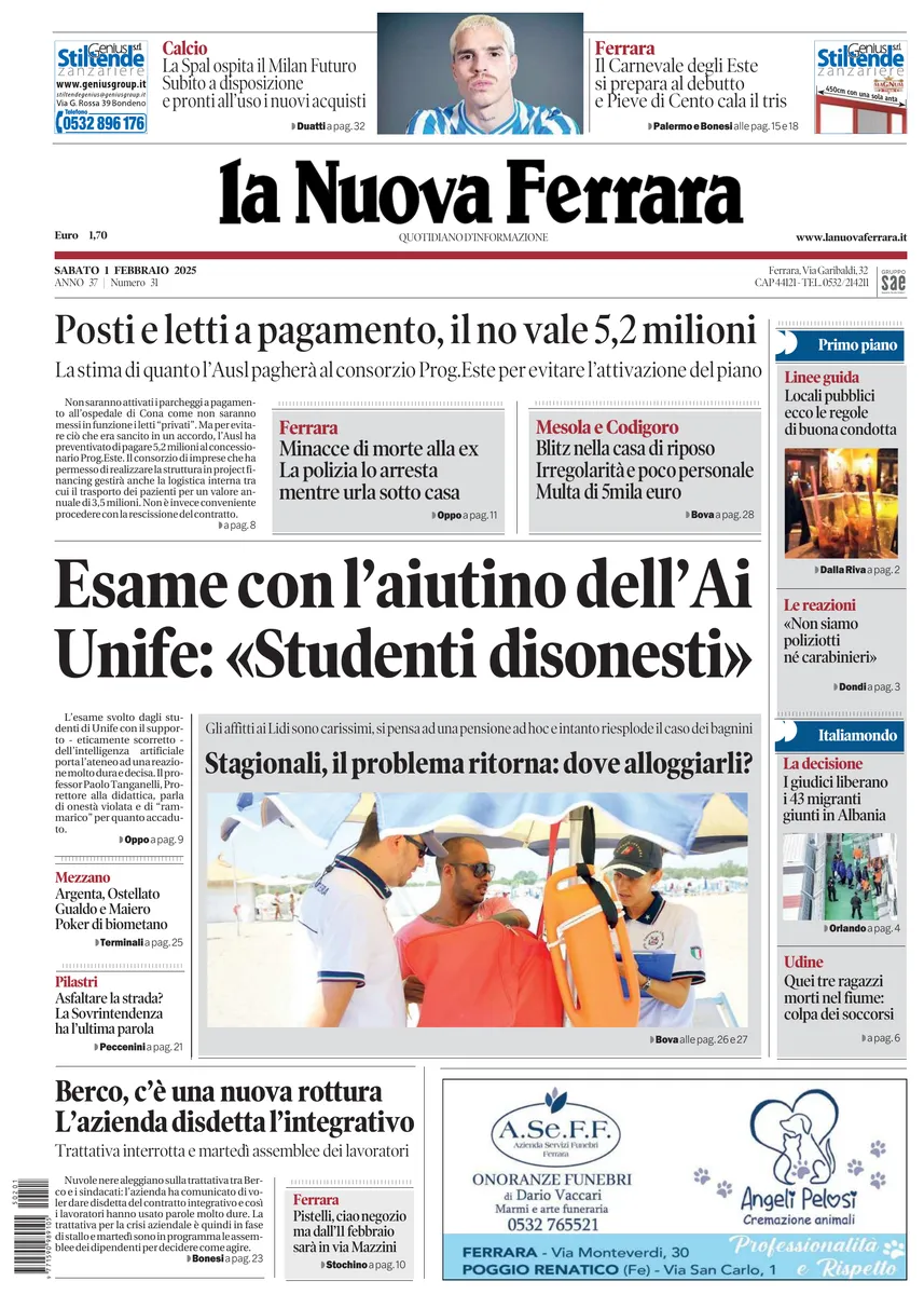 Prima-pagina-nuova ferrara-oggi-edizione-del-2025-02-01